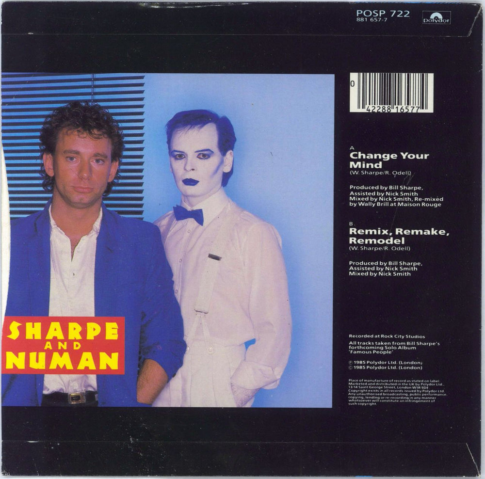 Sharpe & Numan Change Your Mind - Autographed UK 7" vinyl single (7 inch record / 45) 042288165774