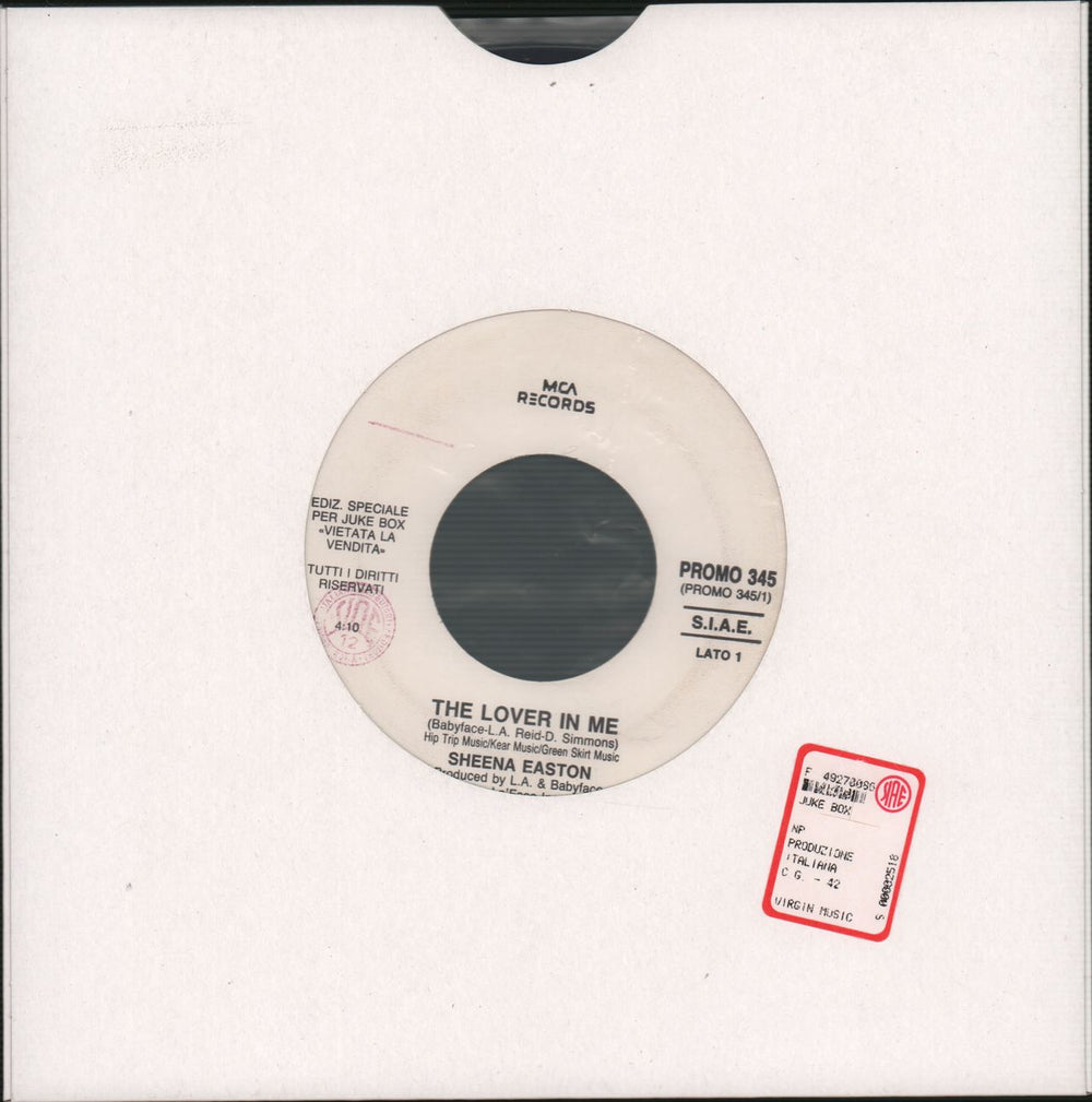 Sheena Easton The Lover In Me / Orinoco Flow - Jukebox Italian Promo 7" vinyl single (7 inch record / 45) PROMO345