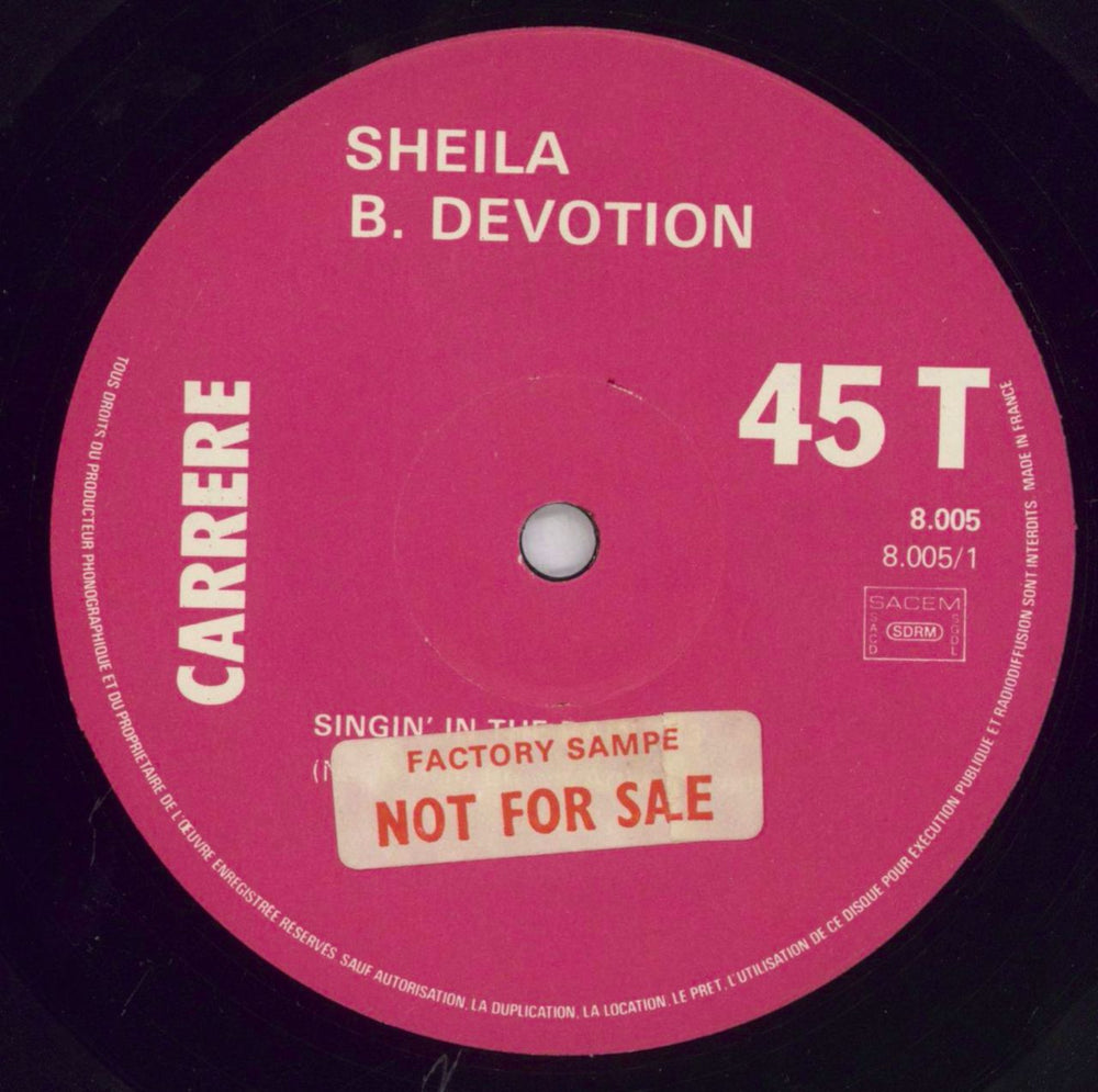 Sheila & B Devotion Singin' In The Rain - Factory Sample French Promo 12" vinyl single (12 inch record / Maxi-single) SH812SI828093