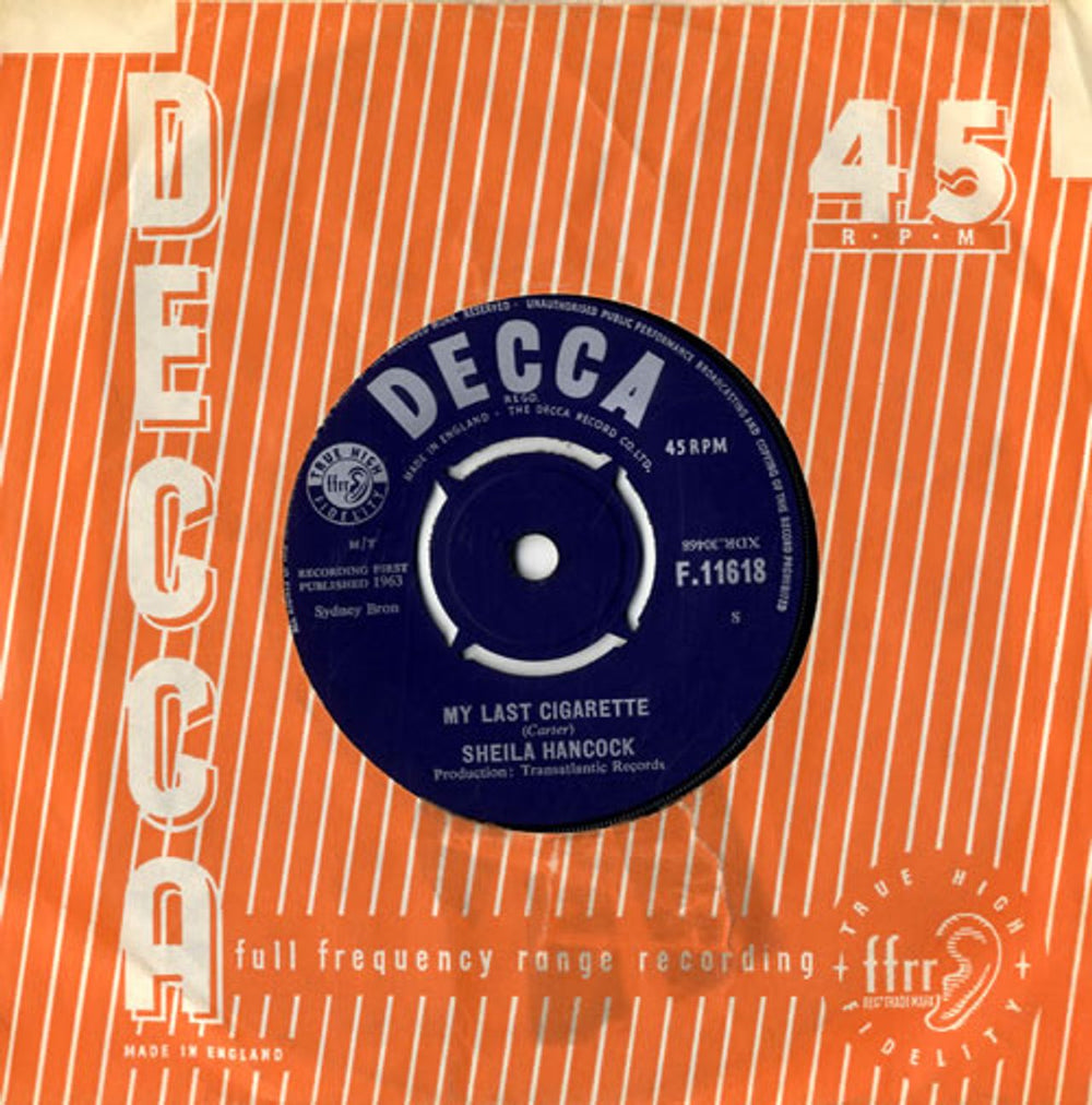 Sheila Hancock My Last Cigarette UK 7" vinyl single (7 inch record / 45) F.11618