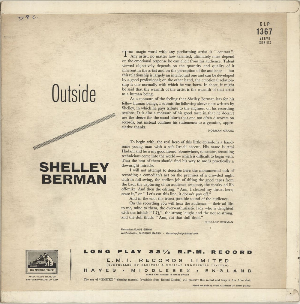 Shelley Berman Outside Shelley Berman UK vinyl LP album (LP record) 2SBLPOU503121