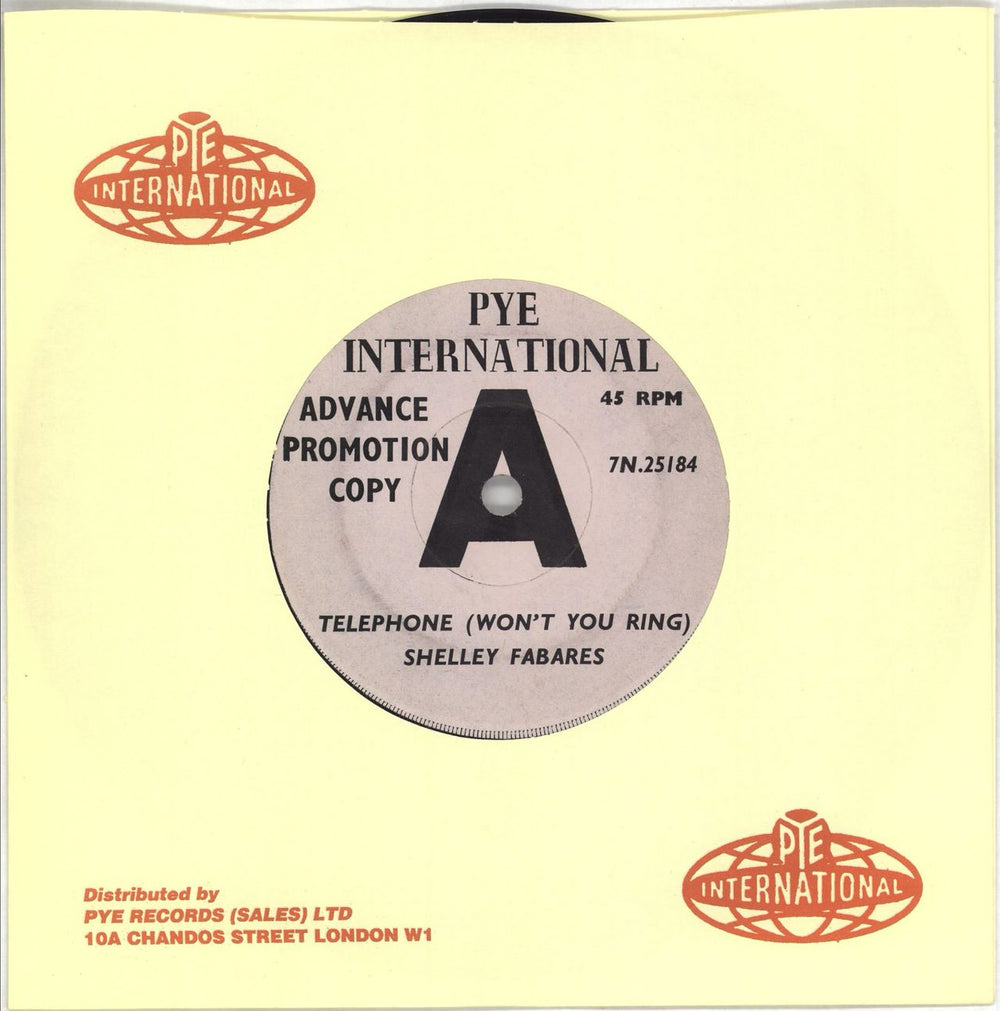 Shelley Fabares Telephone (Won't You Ring) UK Promo 7" vinyl single (7 inch record / 45) 7N.25184