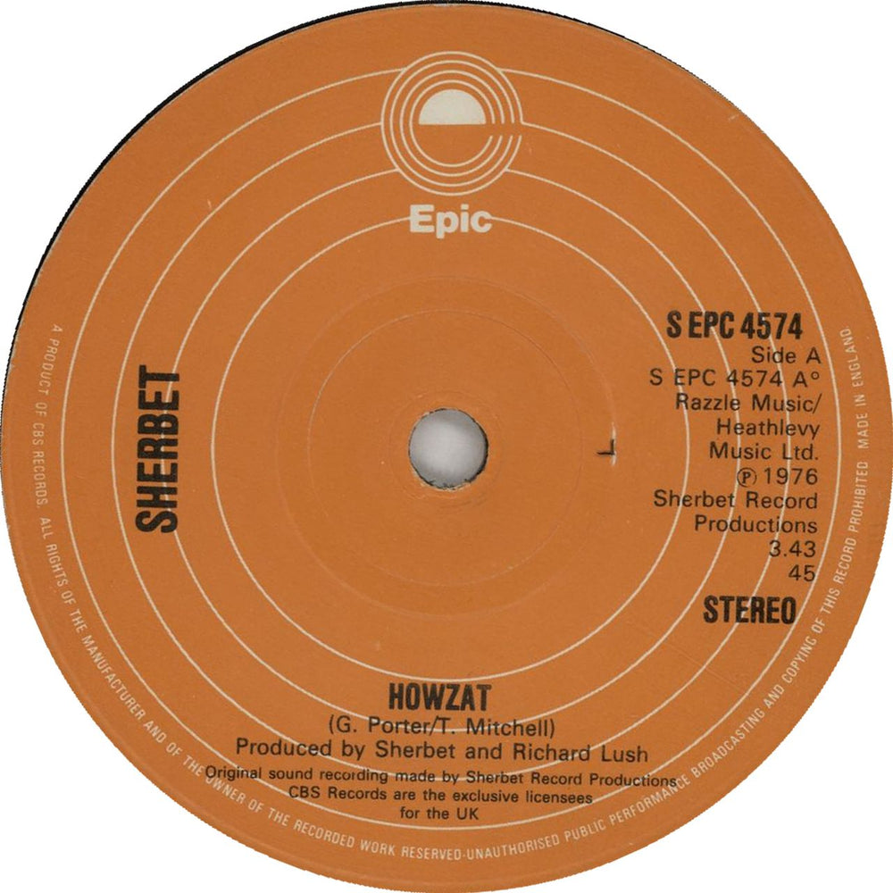 Sherbet Howzat - 2nd - Orange Label - Solid UK 7" vinyl single (7 inch record / 45) SEPC4574