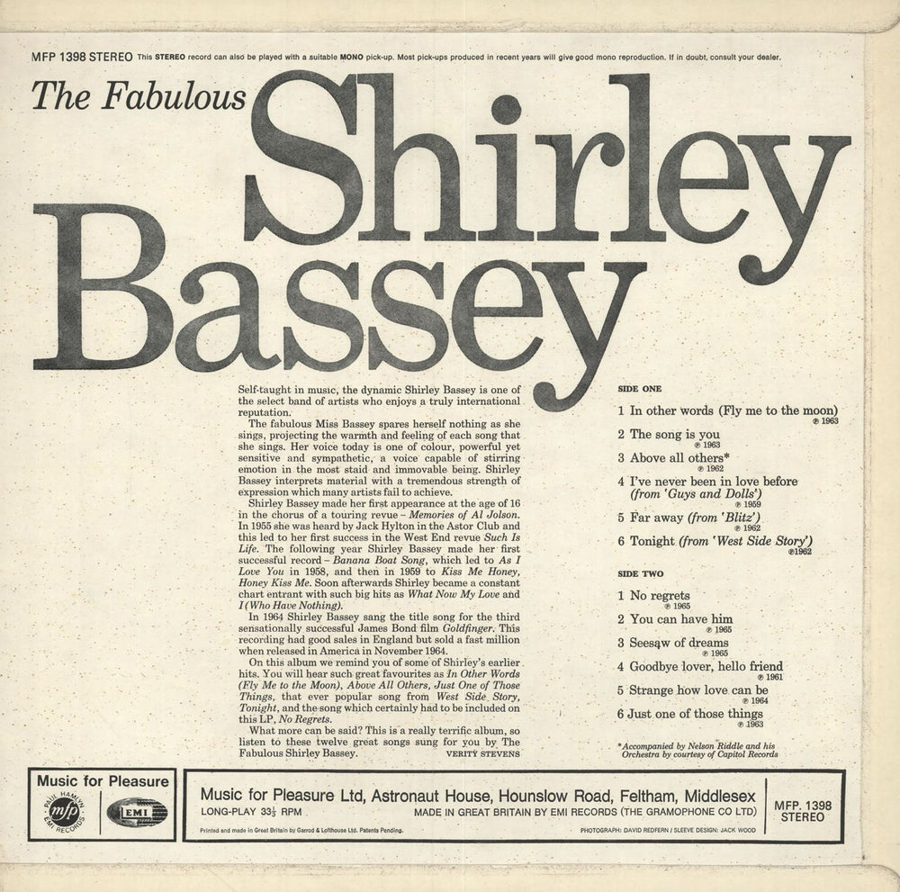 Shirley Bassey The Fabulous Shirley Bassey - Flipback UK vinyl LP album (LP record)