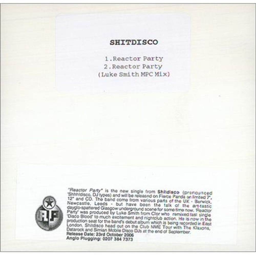 Shitdisco Reactor Party UK Promo CD-R acetate CD-R ACETATE