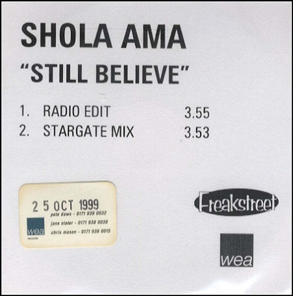 Shola Ama Still Believe UK Promo CD-R acetate CD ACETATE