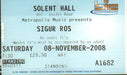 Sigur Ros Solent Hall, Bournemouth UK concert ticket CONCERT TICKET