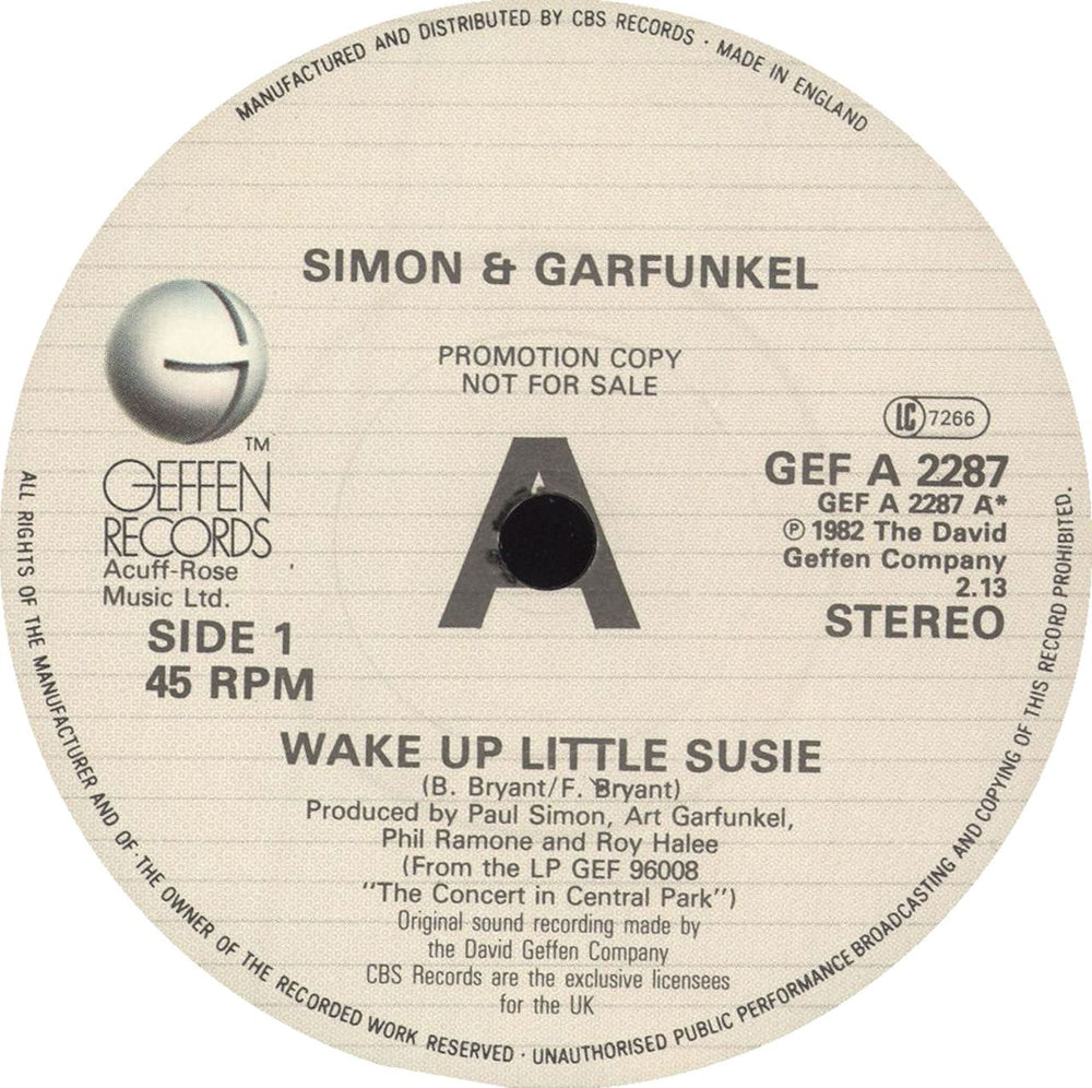 Simon & Garfunkel Wake Up Little Susie UK Promo 7" vinyl single (7 inch record / 45) SGF07WA172105