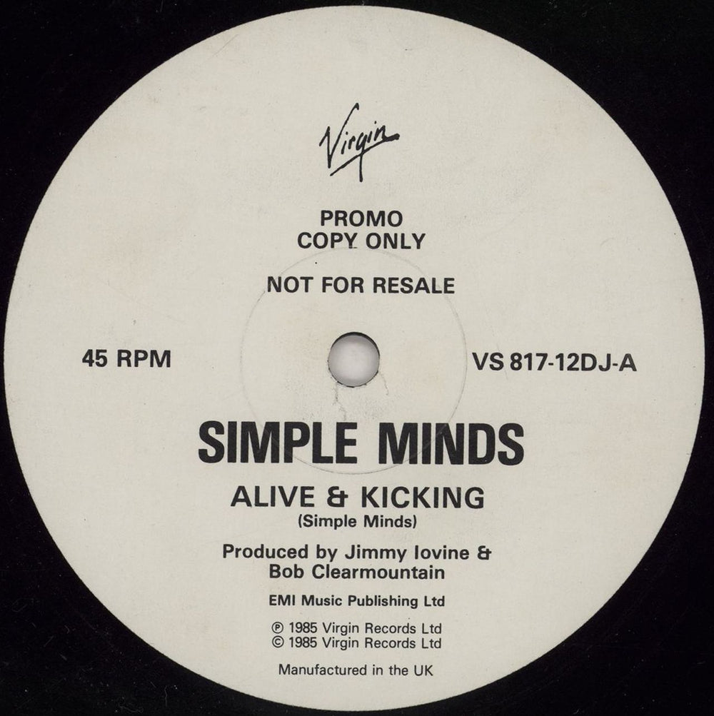 Simple Minds Alive & Kicking UK Promo 12" vinyl single (12 inch record / Maxi-single) VS817-12DJ