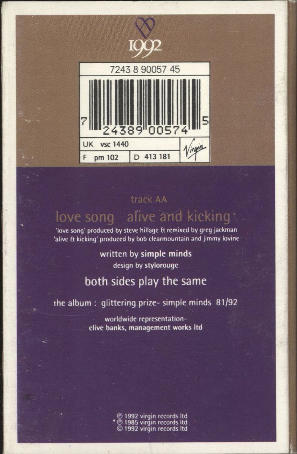 Simple Minds Love Song UK cassette single SIMCSLO105787