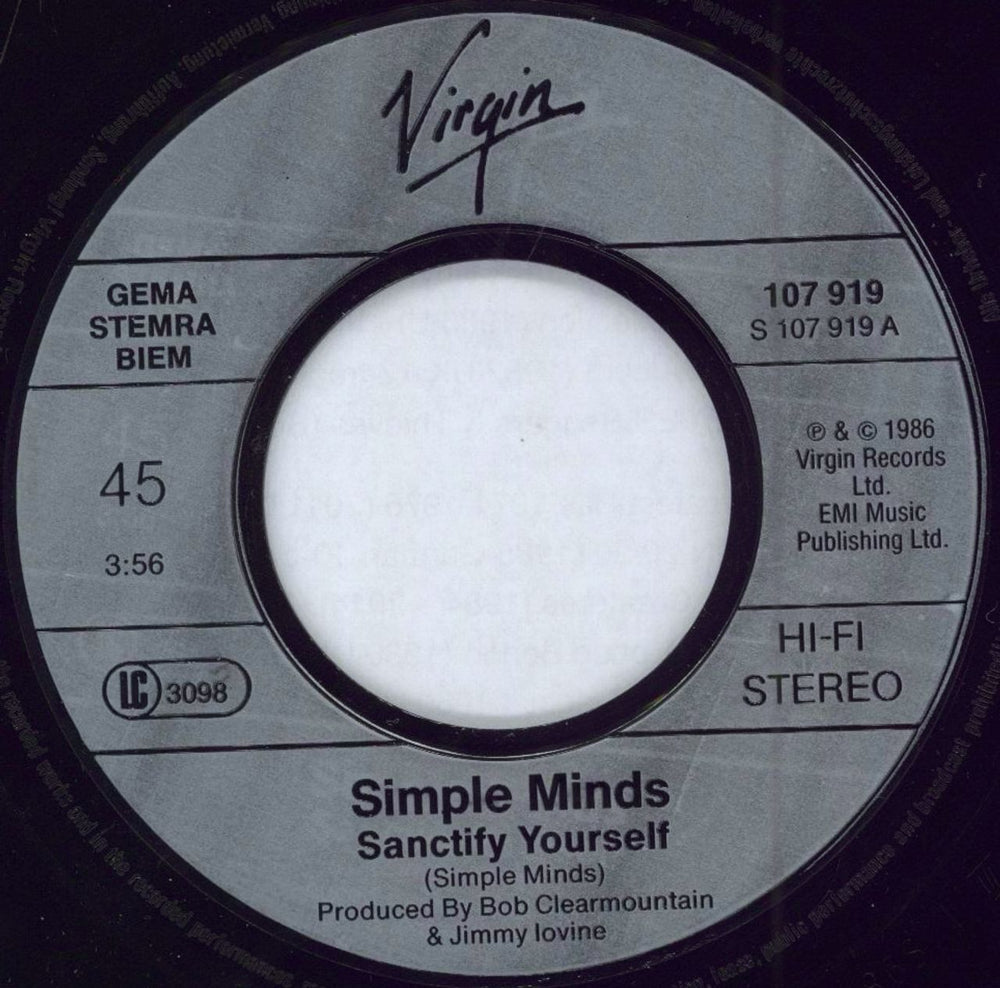 Simple Minds Sanctify Yourself German 7" vinyl single (7 inch record / 45) SIM07SA780209