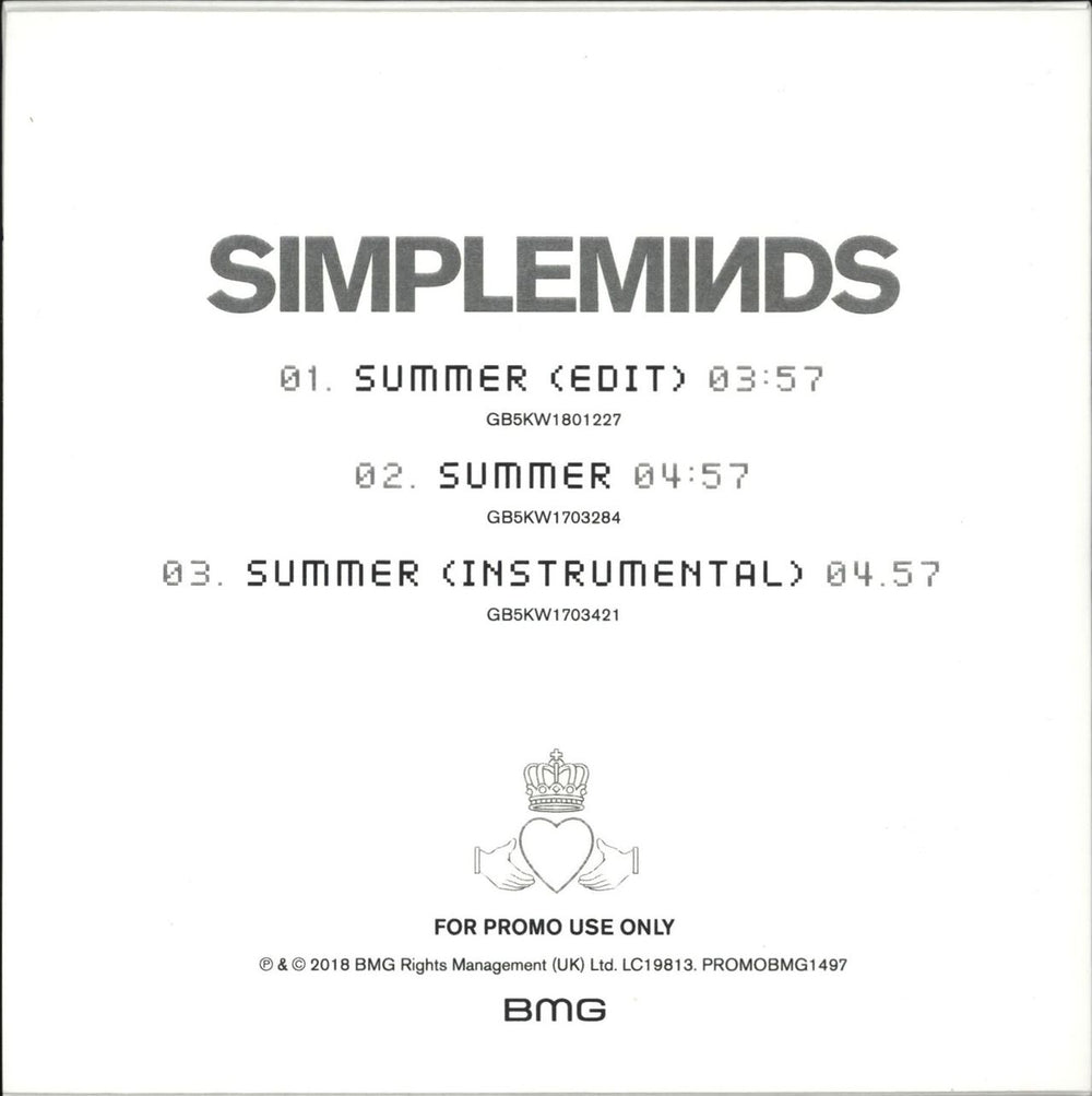 Simple Minds Summer UK Promo CD-R acetate