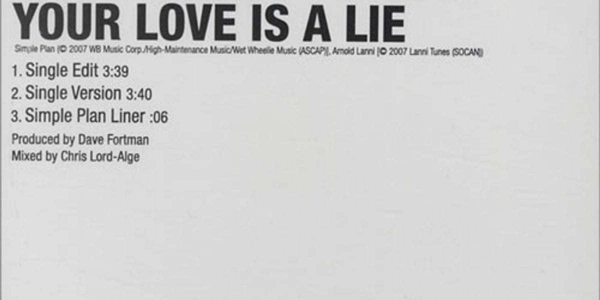 Simple Plan Your Love Is A Lie US Promo CD single (CD5 / 5) (433184)