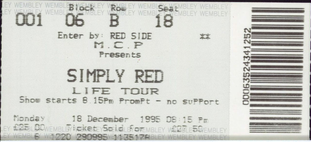 Simply Red Life + stub UK tour programme REDTRLI210926