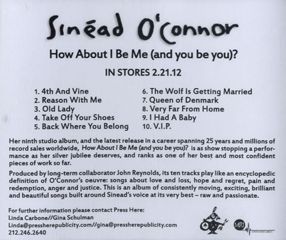 Sinead O'Connor How About I Be Me (And You Be You)? US Promo CD-R acetate CDRACETATE