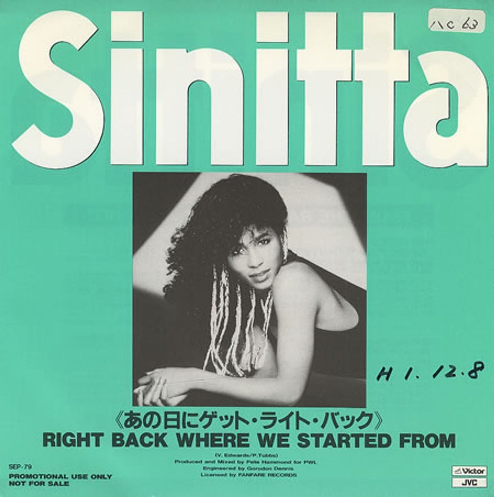 Sinitta Right Back Where We Started From - 1-sided UK Promo 7" vinyl single (7 inch record / 45) SEP-79