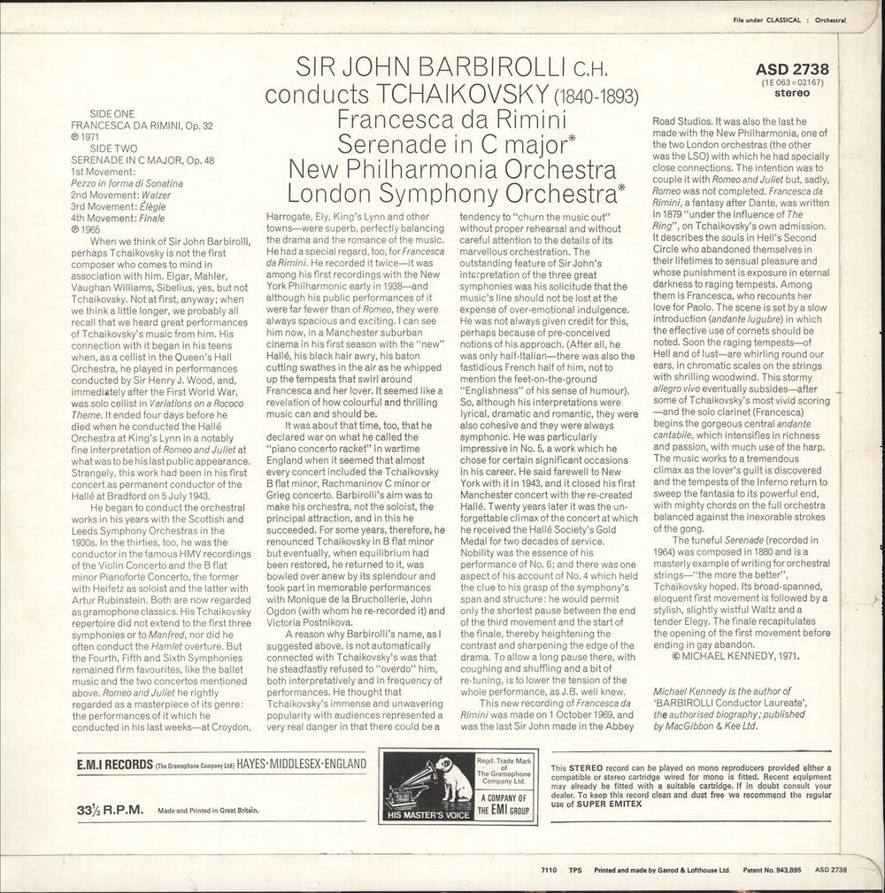 Sir John Barbirolli Sir John Barbirolli Conducts Tchaikovsky UK vinyl LP album (LP record) X5RLPSI708788