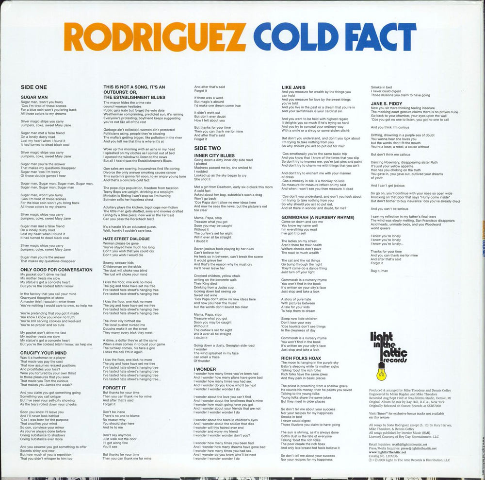 Sixto Rodriguez Cold Fact - 180gram UK vinyl LP album (LP record)