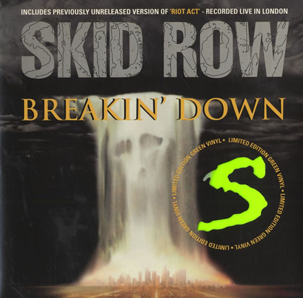 Skid Row (80s) Breakin' Down - Fluorescent Green Vinyl UK 7" vinyl single (7 inch record / 45) A7135