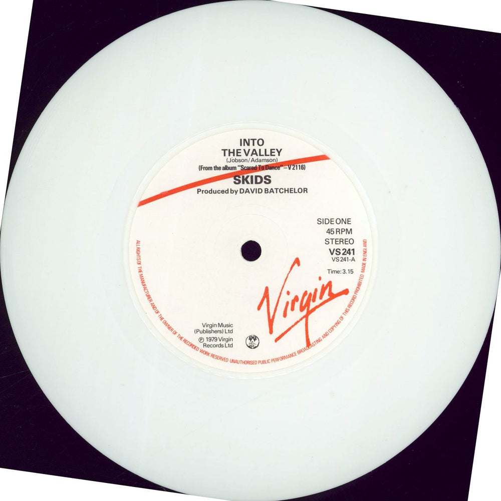 Skids Into The Valley - White - Stickered UK 7" vinyl single (7 inch record / 45) SKD07IN98877