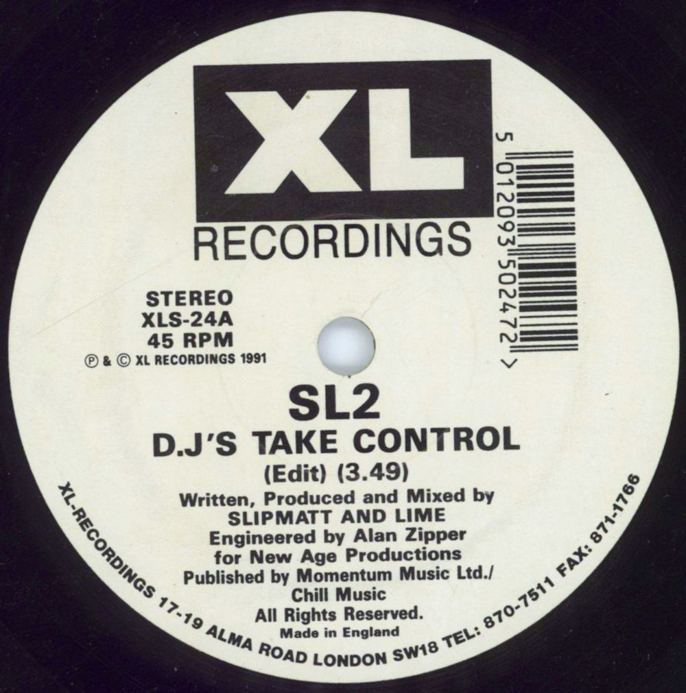 SL2 DJ's Take Control / Way In My Brain UK 7" vinyl single (7 inch record / 45) XLS-24