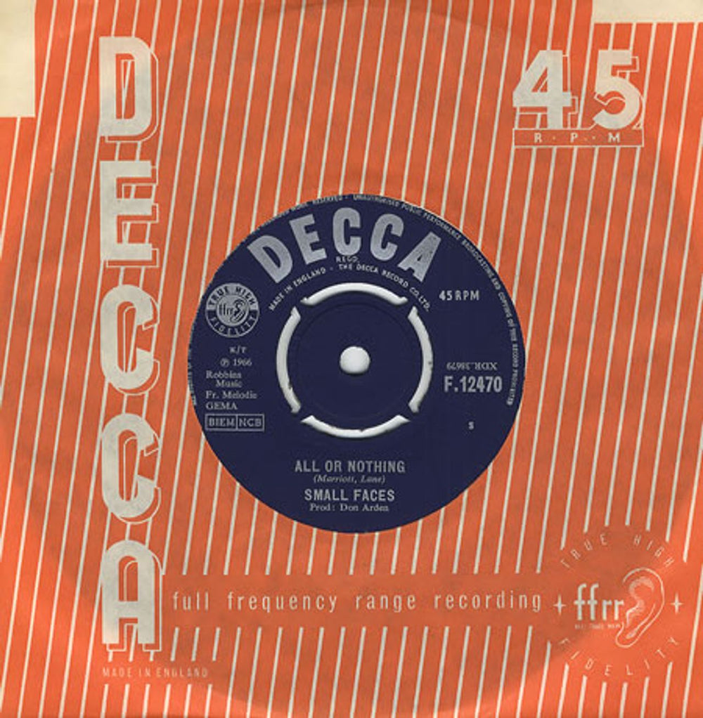 Small Faces All Or Nothing - 1st [b] UK 7" vinyl single (7 inch record / 45) F.12470