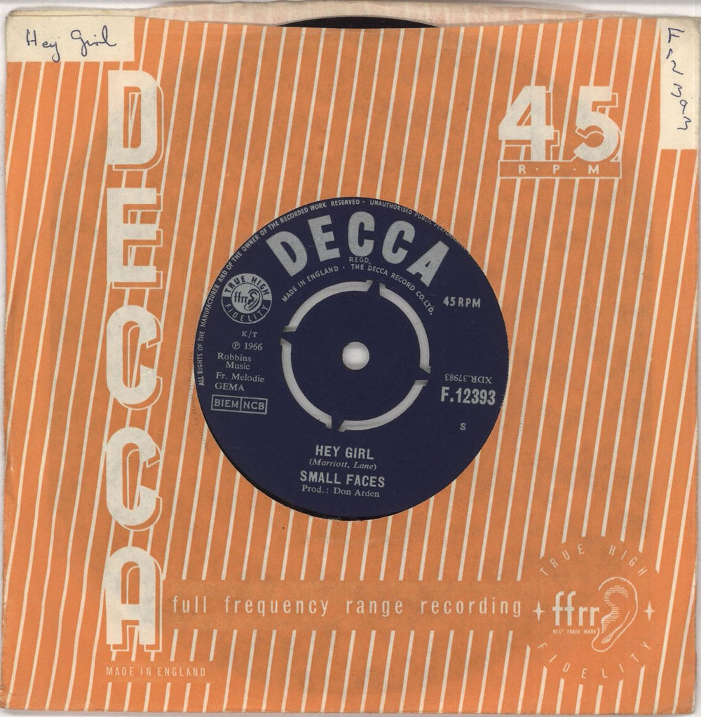 Small Faces Hey Girl UK 7" vinyl single (7 inch record / 45) F.12393