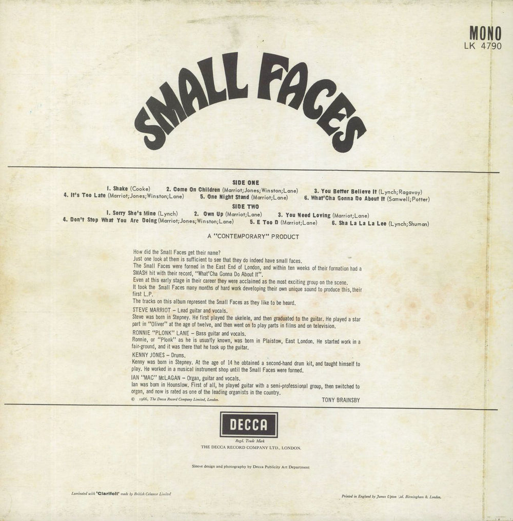 Small Faces Small Faces - 2nd UK vinyl LP album (LP record)