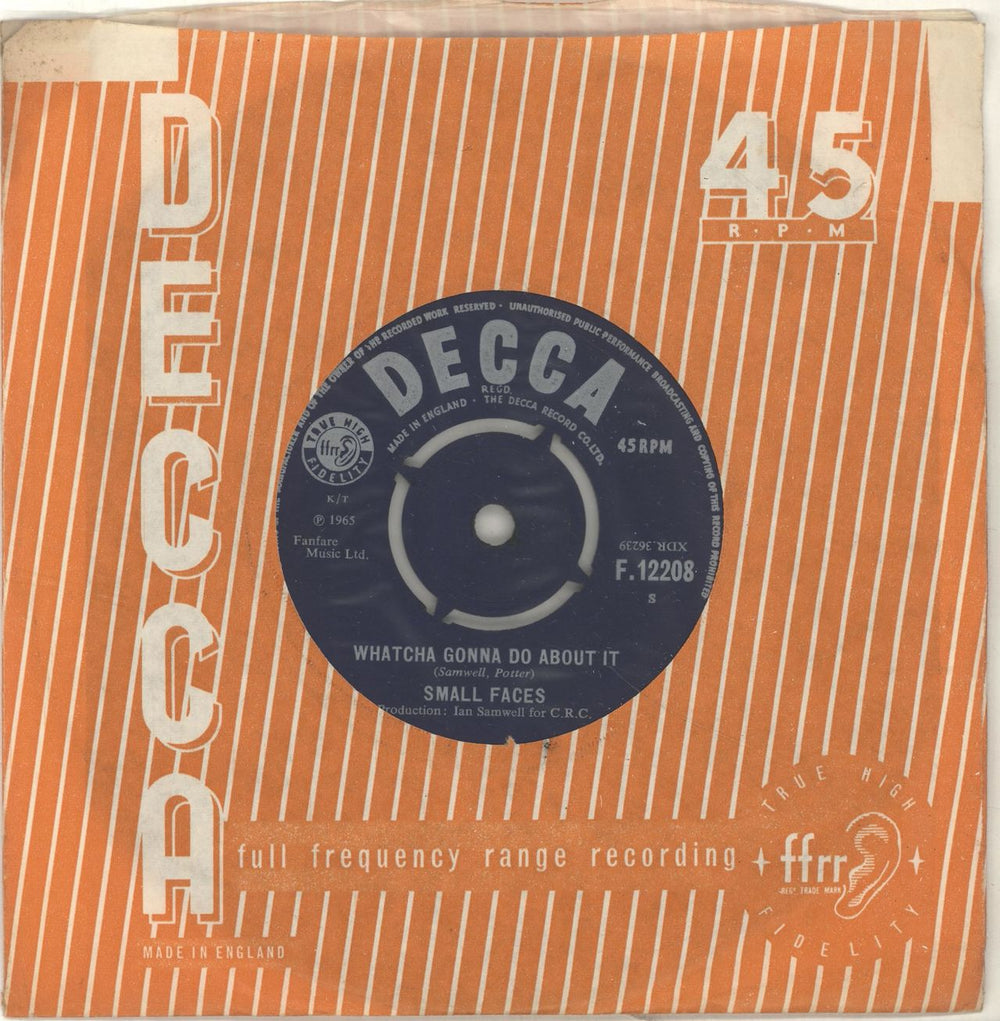 Small Faces Whatcha Gonna Do About It - VG UK 7" vinyl single (7 inch record / 45) F.12208