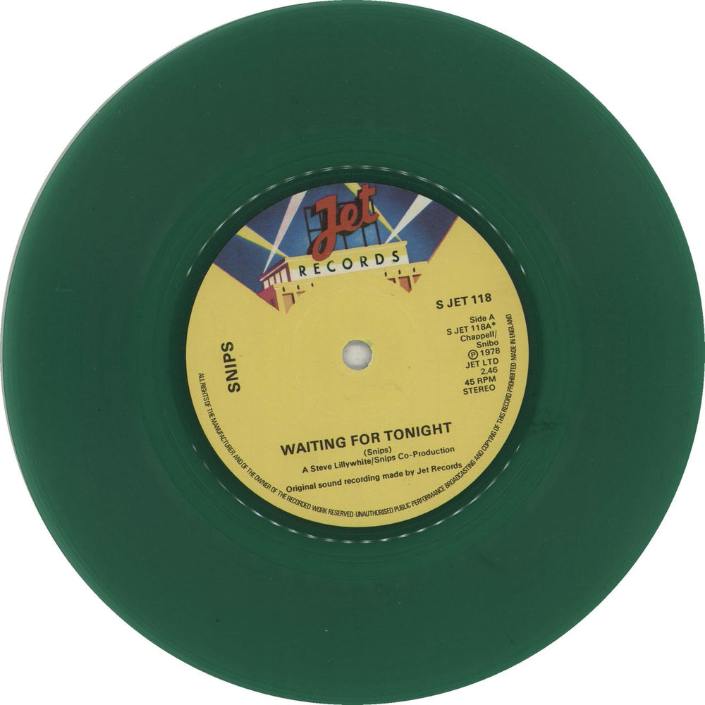 Snips Waiting For Tonight - Green Vinyl UK 7" vinyl single (7 inch record / 45) PNS07WA669685