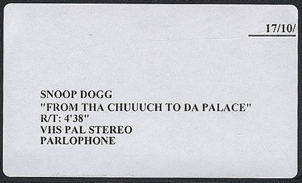 Snoop Doggy Dogg From Tha Chuuuch To Da Place UK Promo video (VHS or PAL or NTSC) SDDVIFR255479