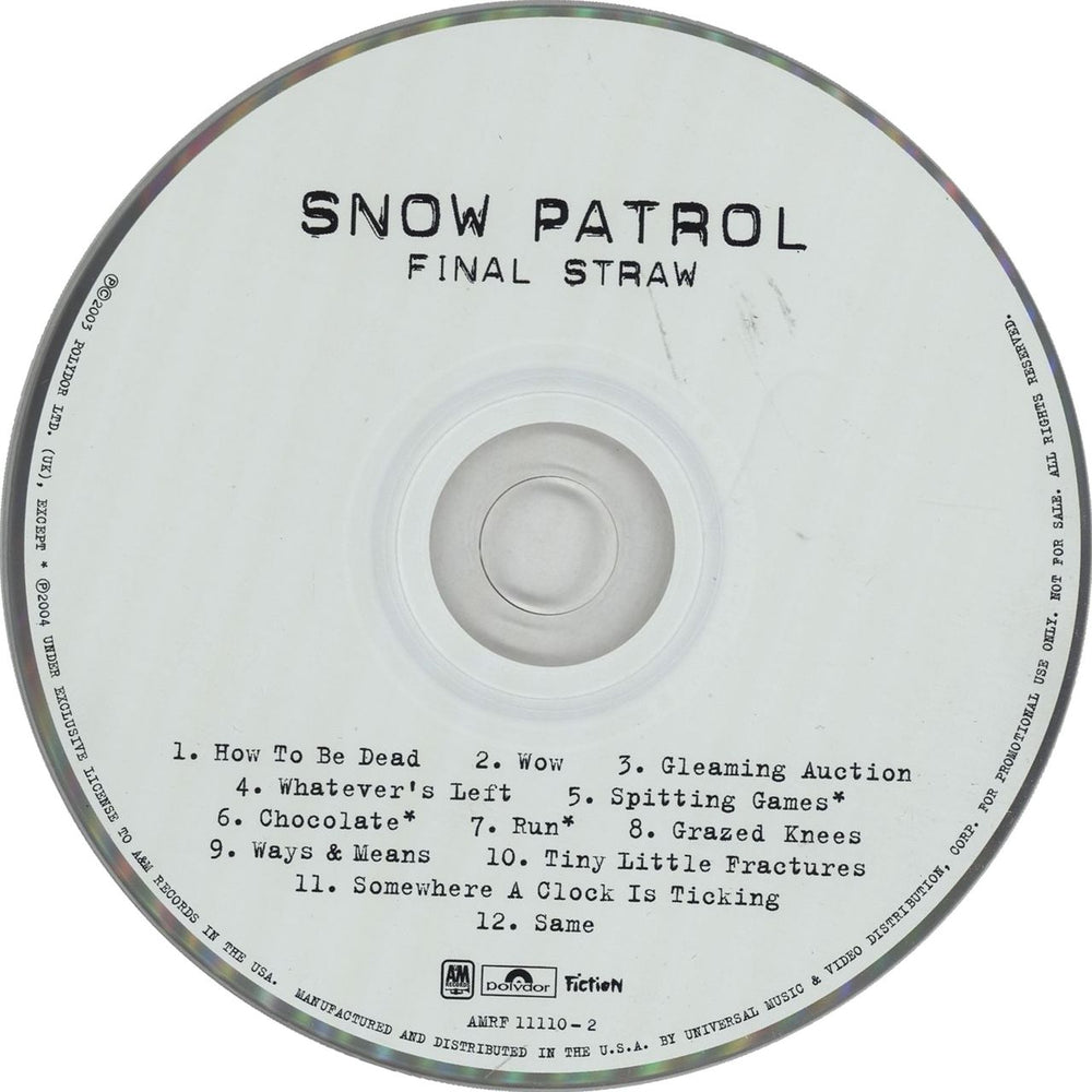 Snow Patrol Final Straw US Promo CD album (CDLP)