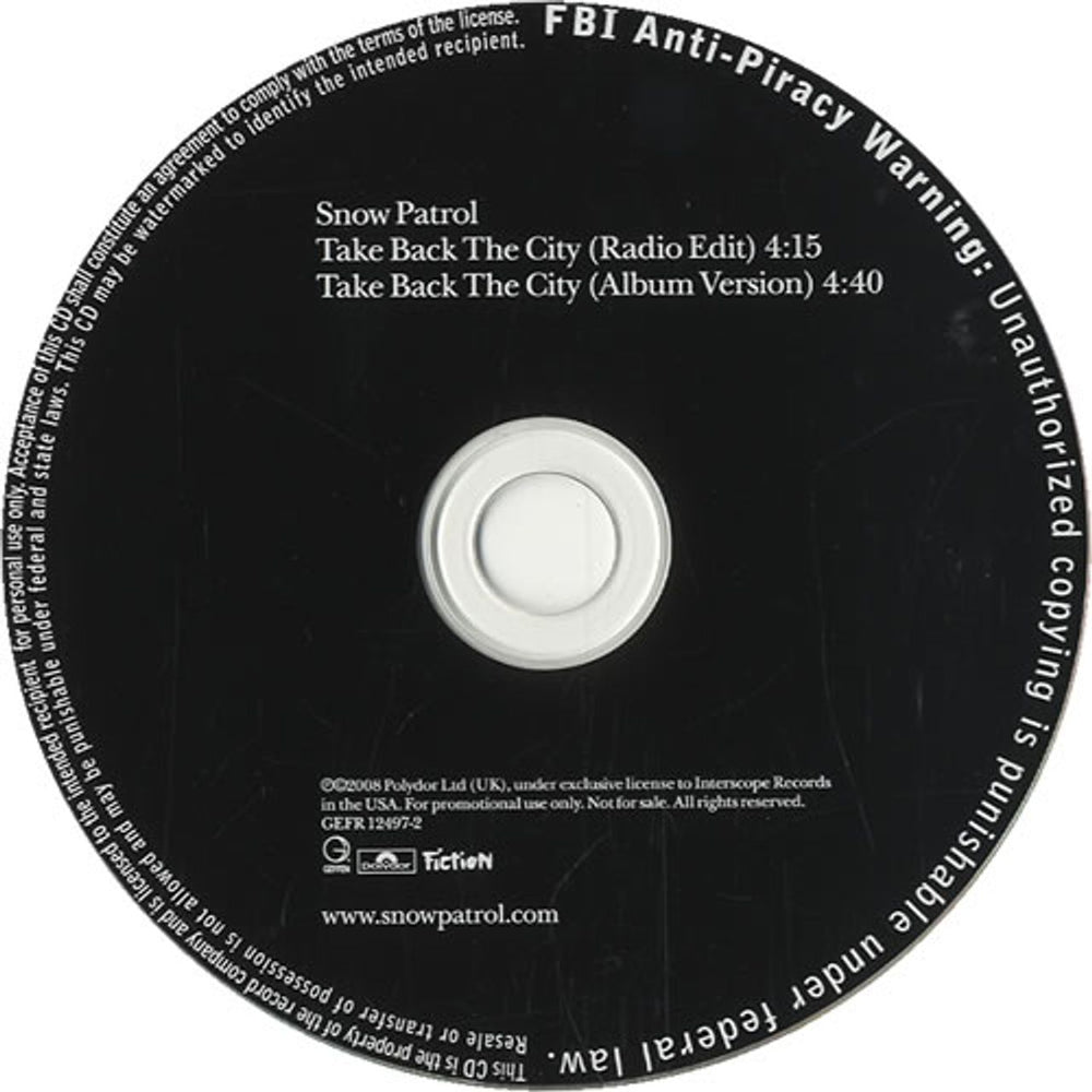 Snow Patrol Take Back The City US Promo CD single (CD5 / 5") GEFR12497-2