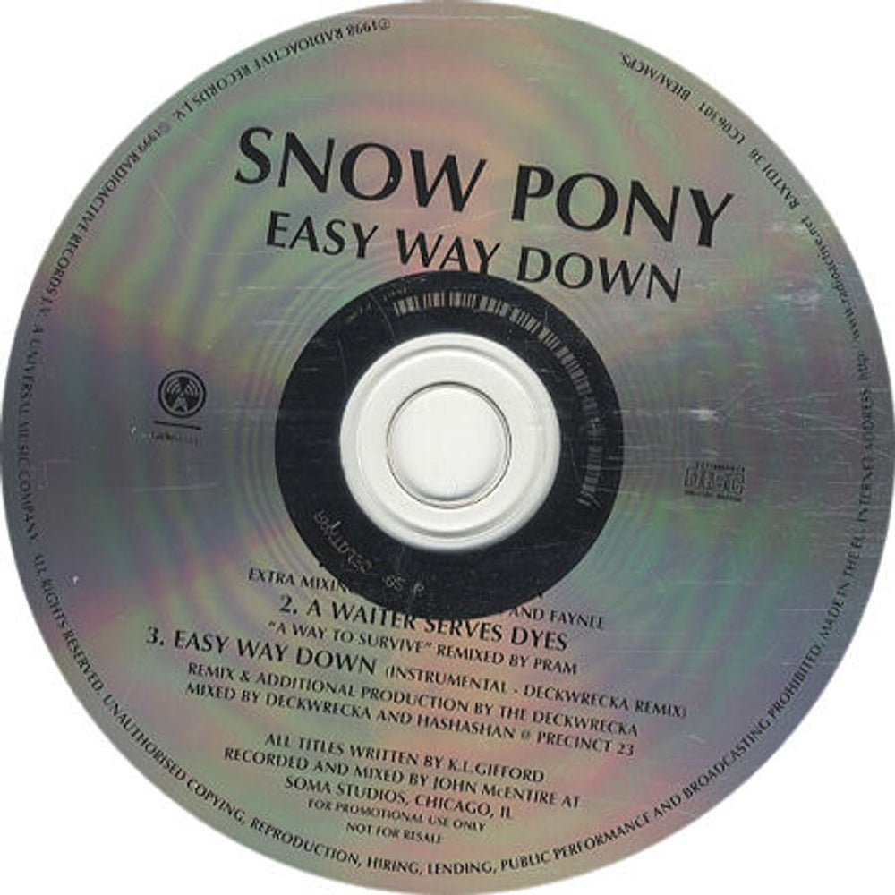 Snowpony Easy Way Down UK Promo CD single (CD5 / 5") RAXTDJ38