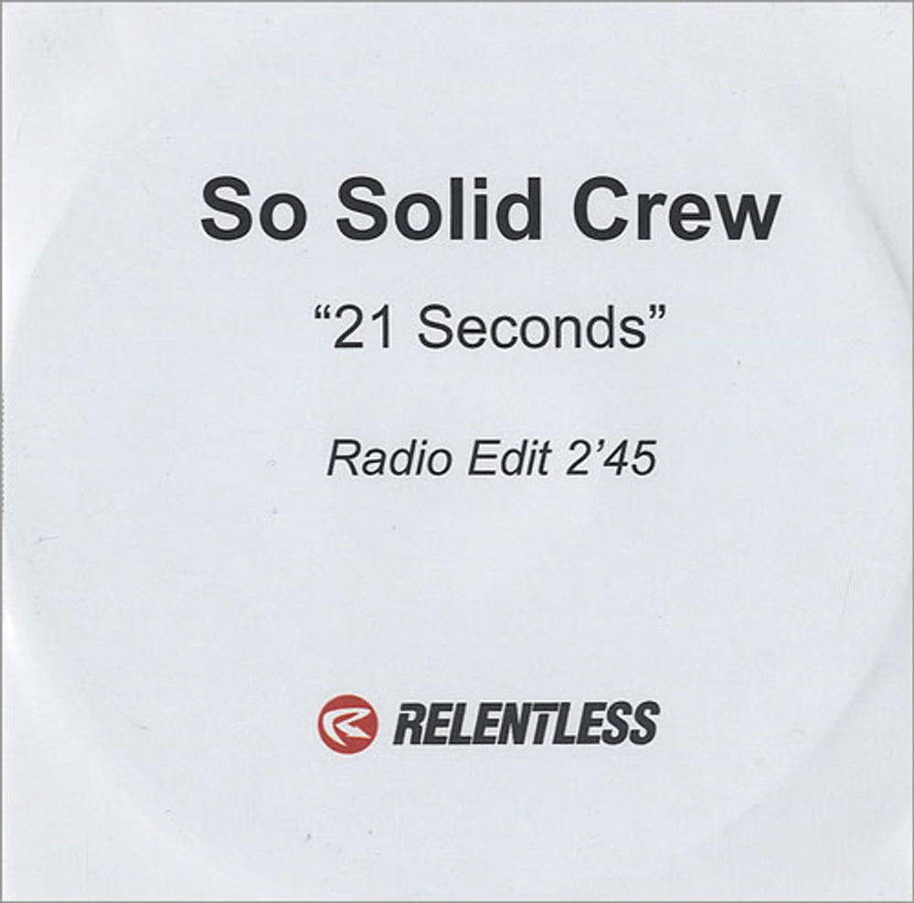 So Solid Crew 21 Seconds UK Promo CD-R acetate CD-R ACETATE