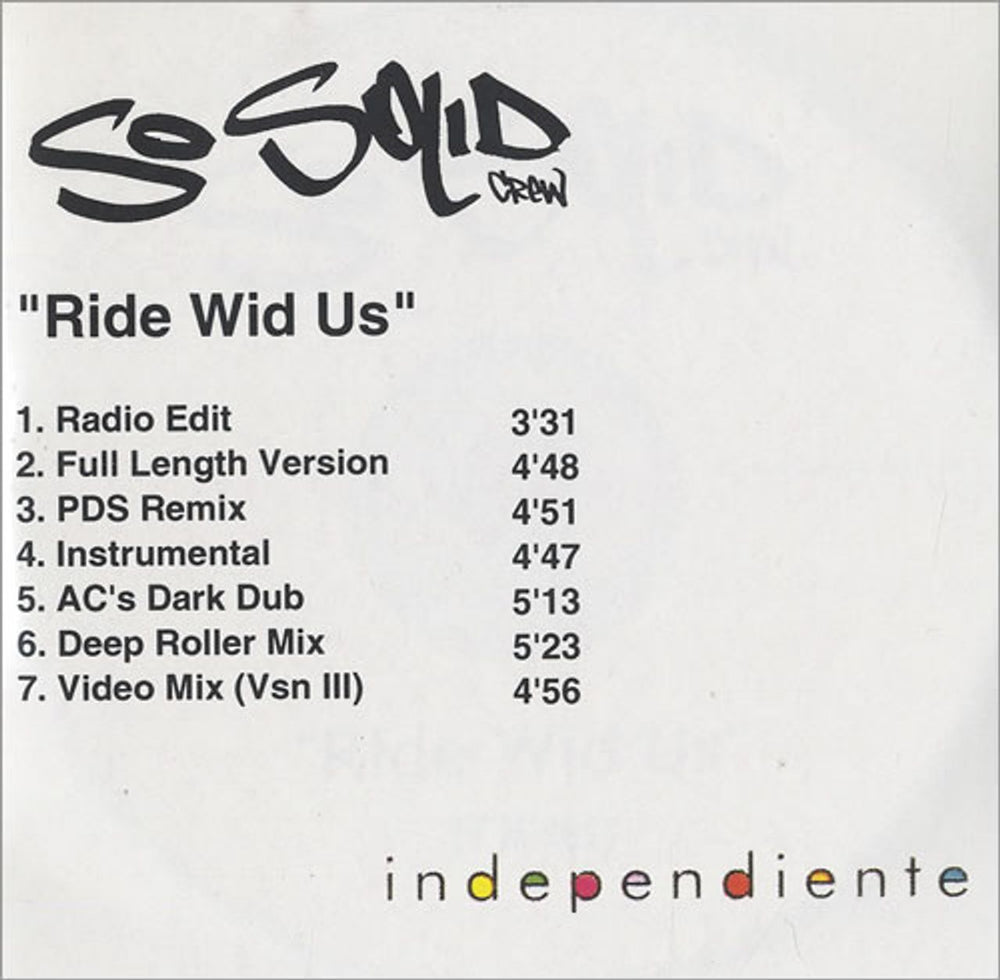 So Solid Crew Ride Wid Us - 7 Mixes UK Promo CD-R acetate CD-R ACETATE