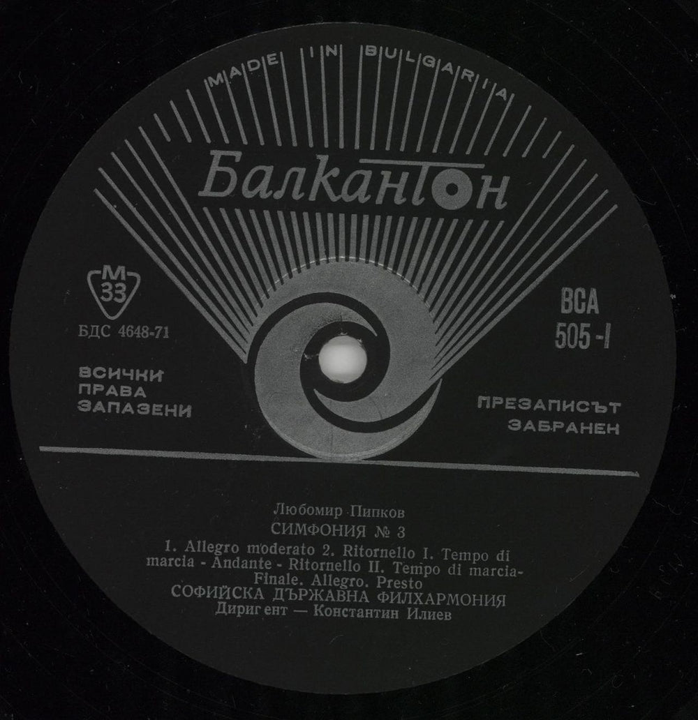 Sofia State Philharmonic Orchestra Lyubomir Pipkov: Symphony No. 3 / Vassil Kazandjiev: Concerto For Piano, Saxophone And Orchestra Bulgarian vinyl LP album (LP record) 202LPLY761153