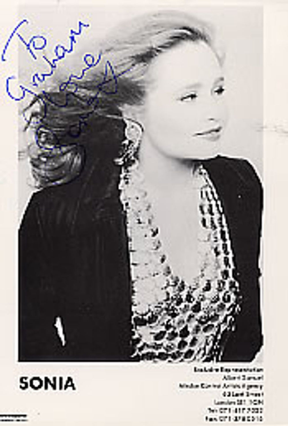 Sonia Autographed Publicity Photograph UK Promo photograph SIGNED PHOTO