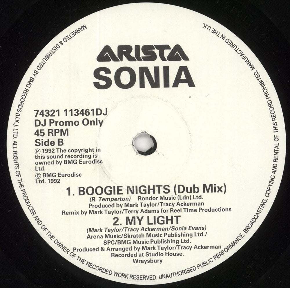 Sonia Boogie Nights - Promo UK Promo 12" vinyl single (12 inch record / Maxi-single)