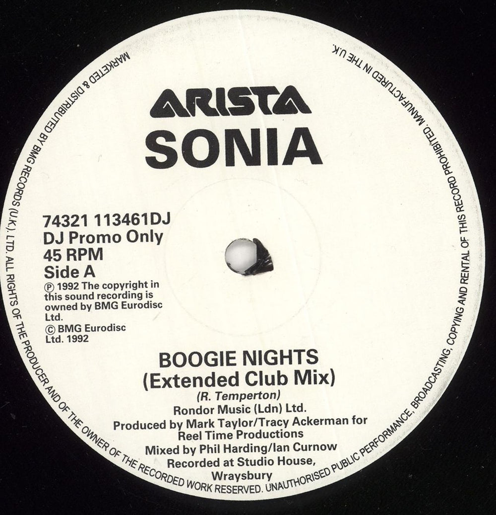 Sonia Boogie Nights - Promo UK Promo 12" vinyl single (12 inch record / Maxi-single) 74321113461DJ