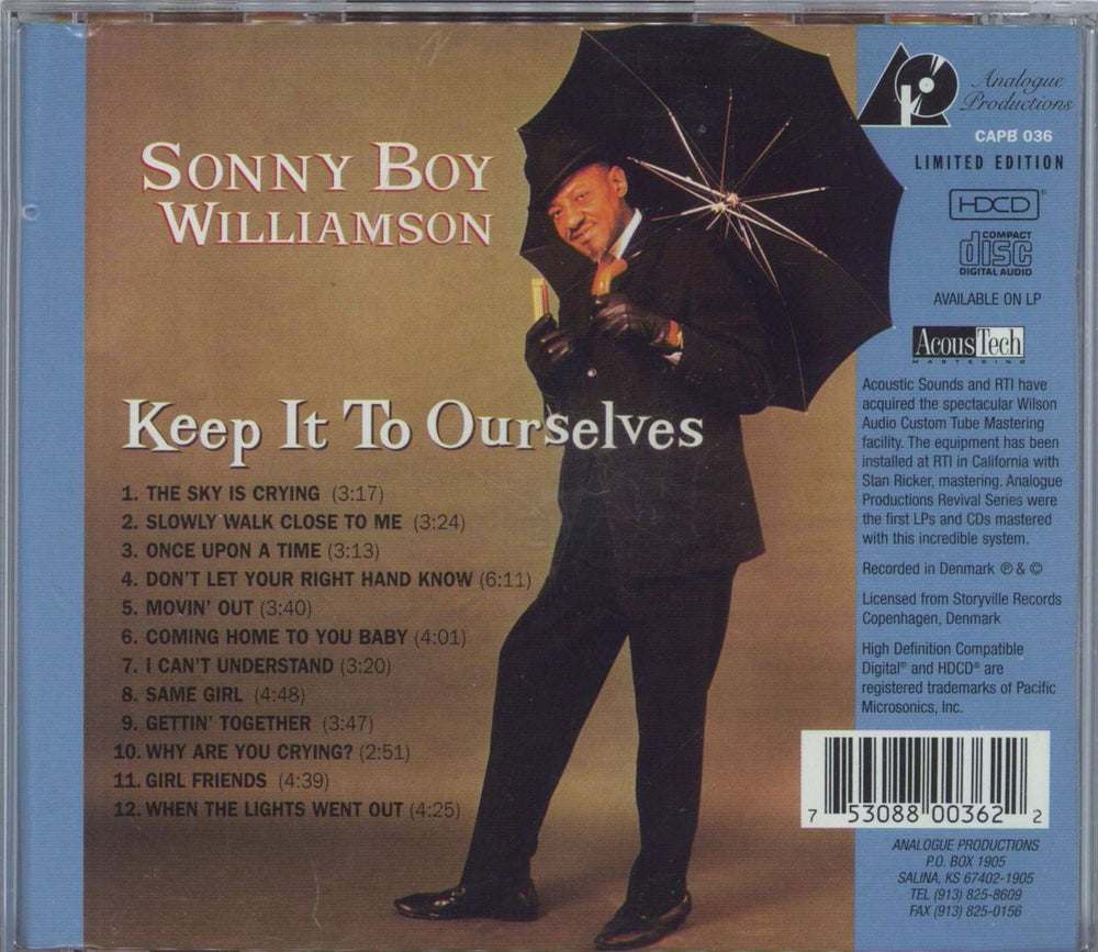 Sonny Boy Williamson Keep It To Ourselves US CD album (CDLP)