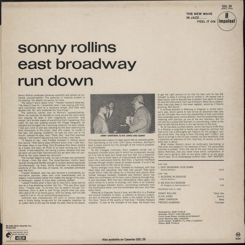 Sonny Rollins East Broadway Run Down South African vinyl LP album (LP record)