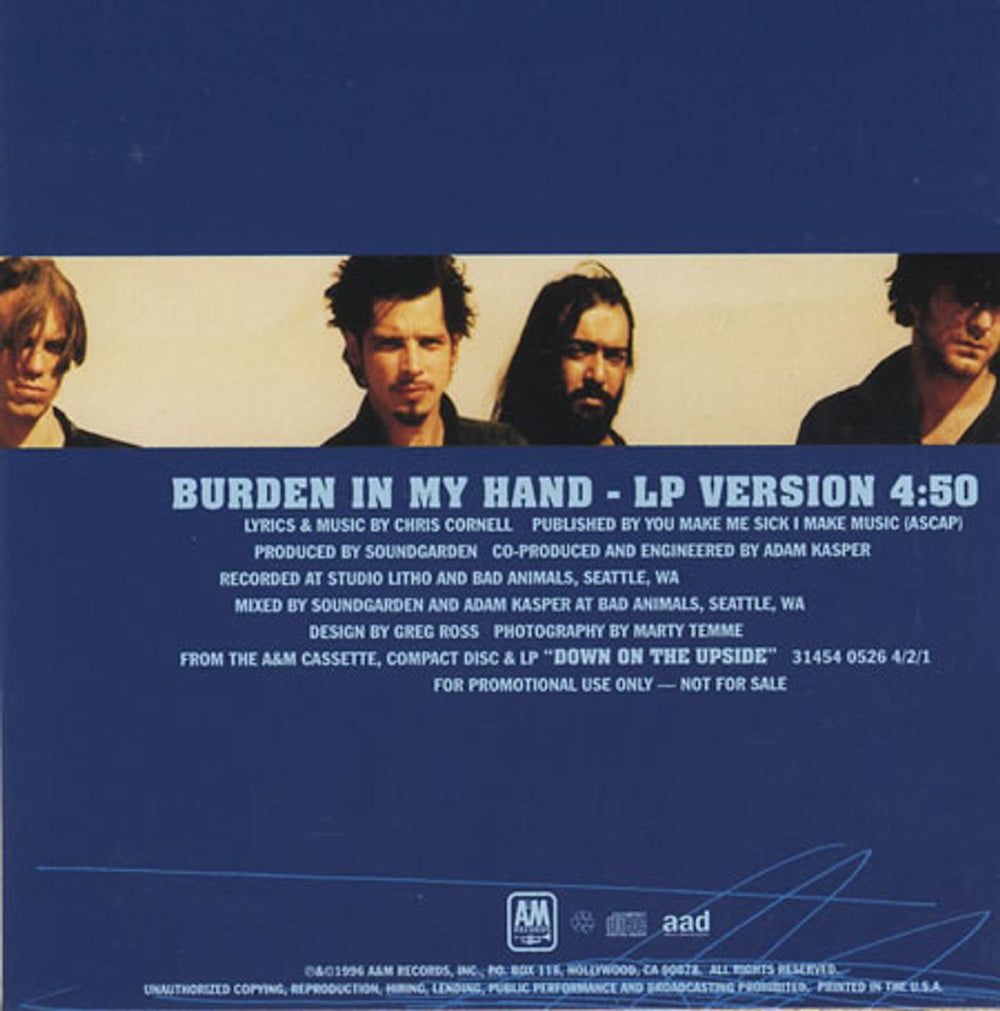 Soundgarden Burden In My Hand US Promo CD single (CD5 / 5") SOUC5BU71287