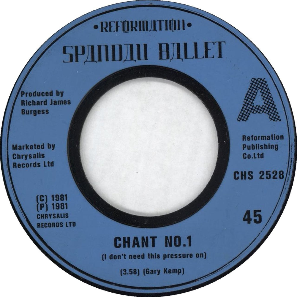 Spandau Ballet Chant No.1 - Jukebox UK 7" vinyl single (7 inch record / 45) CHS2528