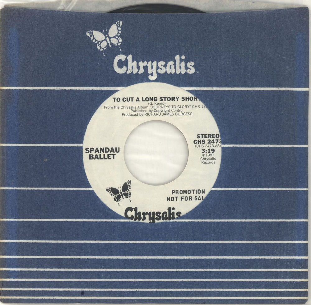 Spandau Ballet To Cut A Long Story Short US Promo 7" vinyl single (7 inch record / 45) CHS2473