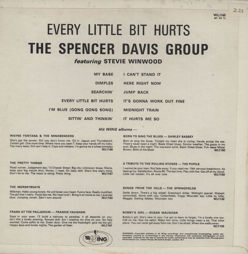 Spencer Davis Group Every Little Bit Hurts UK vinyl LP album (LP record)