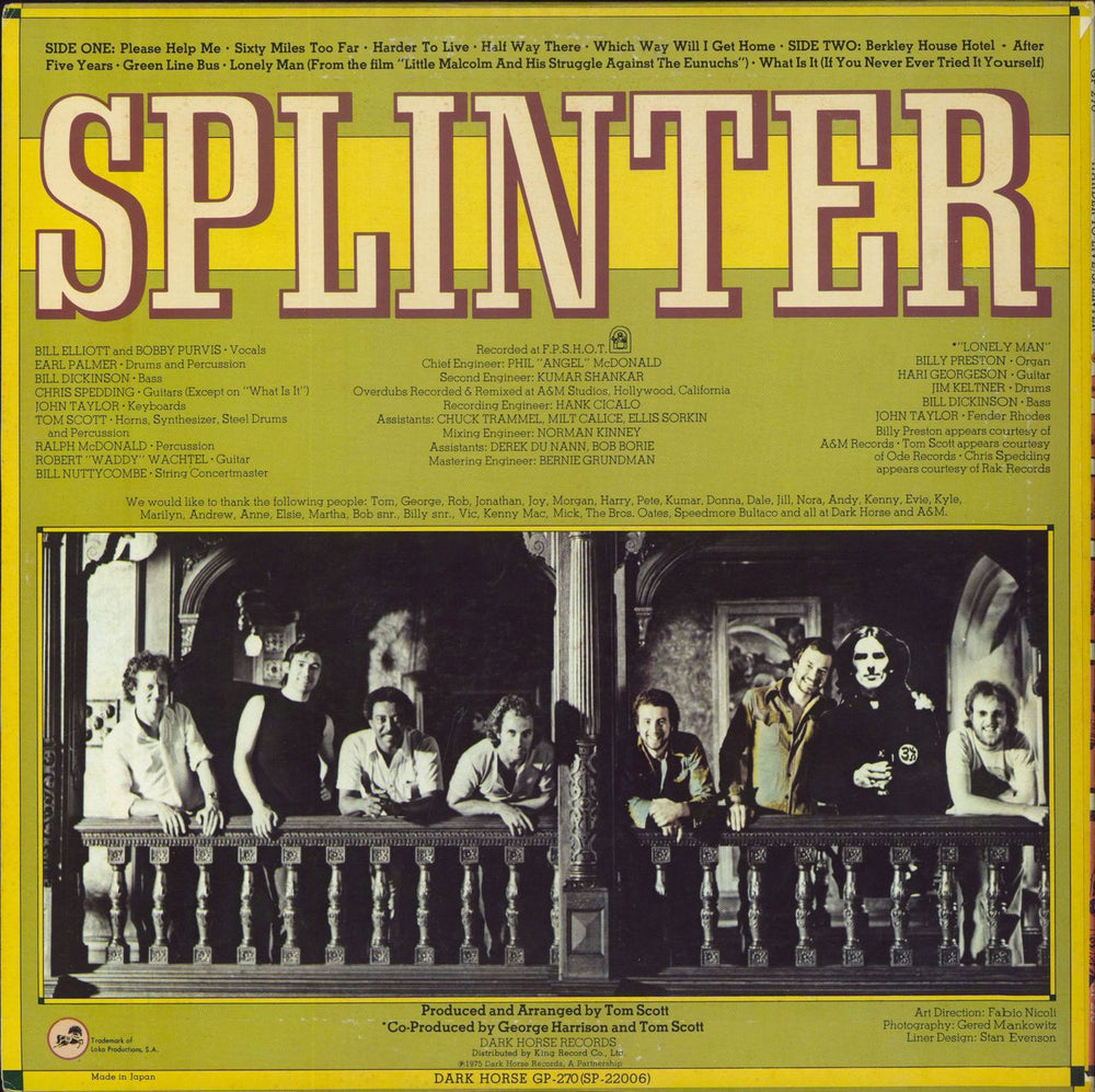 Splinter Harder To Live Japanese Promo vinyl LP album (LP record)