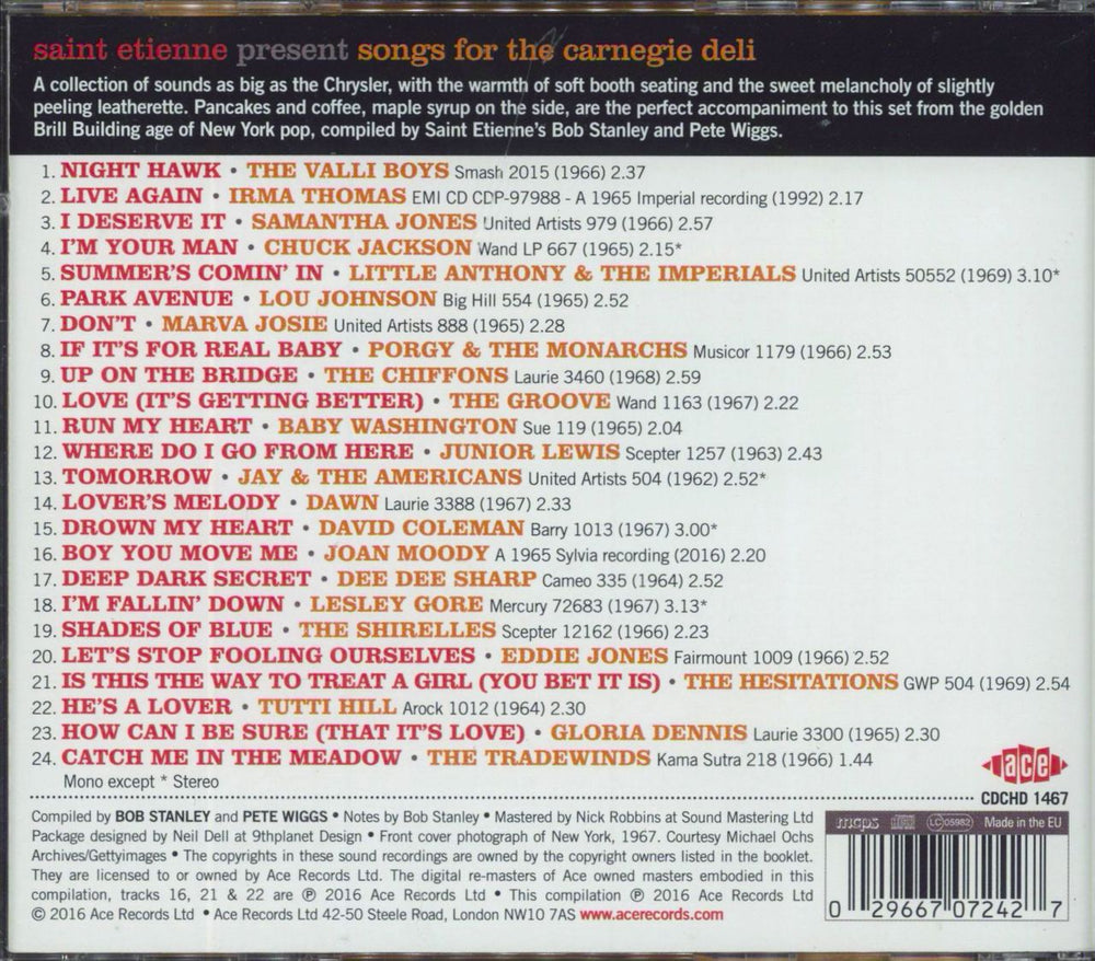 St Etienne Songs For The Carnegie Deli UK CD album (CDLP)