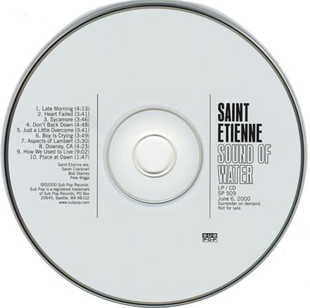 St Etienne Sound Of Water US Promo CD album (CDLP) SP509