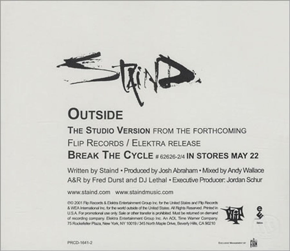 Staind Outside US Promo CD single (CD5 / 5") PRCD16412